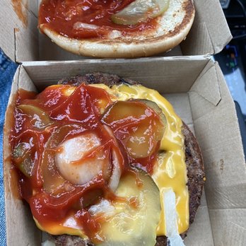 McDonald's - Extra ketchup and extra pickles no mustard reg onion. - Burgers Near Me - Abbotsford, Wisconsin McDonald's - Extra ketchup and extra pickles no mustard reg onion. - Burgers Near Me - Abbotsford, Wisconsin