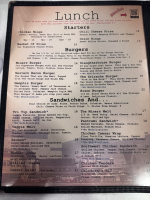 Menu photo 2 Miner's Diner Julian, CA