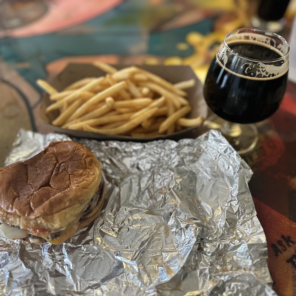 Hogwaller Brewing - Junk Burger Jr., fries and a chocolate lager - Brewpubs Near Me - Charlottesville, Virginia Hogwaller Brewing - Junk Burger Jr., fries and a chocolate lager - Brewpubs Near Me - Charlottesville, Virginia