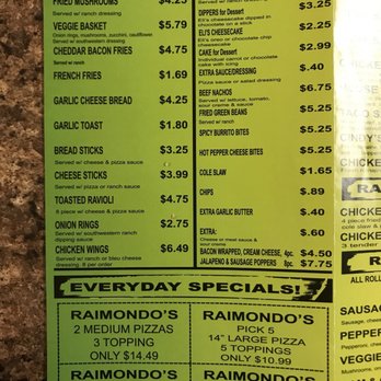 Raimondo's Pizza - Back of to go menu part 1 - Pizza Near Me - Fort Wayne, Indiana Raimondo's Pizza - Back of to go menu part 1 - Pizza Near Me - Fort Wayne, Indiana