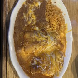 Rancho Grande Cantina - Enchilada, tamale, rice and beans.