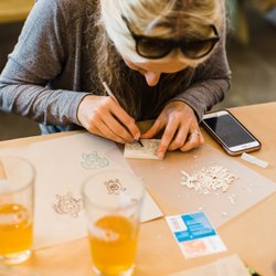 Corner of the Sky | Pop-Up Art Studio - Stamp Carving. Arts + Drafts community art class @ Strand Brewing!