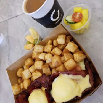 C Market Coffee - side dishes with the eggs benedict and Americano - Coffee Roasteries Near Me - Coquitlam, British Columbia