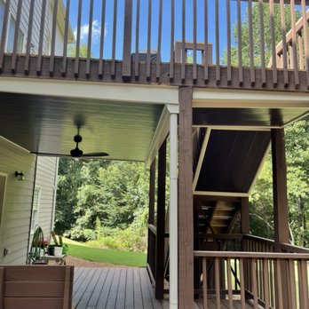 Dry Space Underdecking - After, embossed musket brown panels with linen trim, stairs and landing done also - Decks & Railing Near Me - Marietta, Georgia Dry Space Underdecking - After, embossed musket brown panels with linen trim, stairs and landing done also - Decks & Railing Near Me - Marietta, Georgia