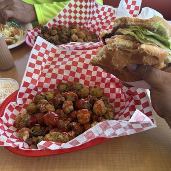 Monks Charburgers - Fish sandwich  Zucchini-mushrooms - Burgers Near Me - Torrance, California