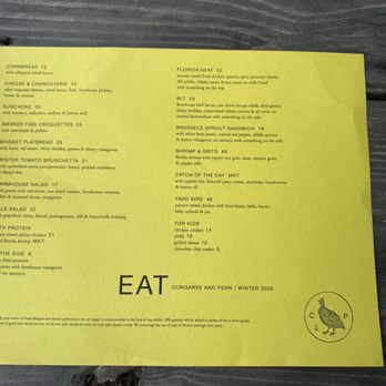 Congaree and Penn - Lunch Winter 2026 menu - Farms Near Me - Jacksonville, Florida