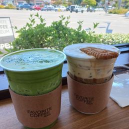 Double matcha and Biscoff einspänner