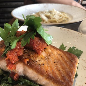 Felice 64 - Salmon (front) and Spaghetti Cacio e Pepe (back) - Wine Bars Near Me - New York, New York
