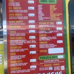 Menu with prices Menu with prices