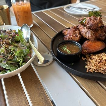 Hanuman Thai Eatery - Wings & Green garden salad - Thai Near Me - Costa Mesa, California