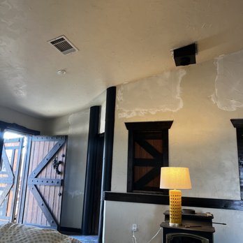 Mtz Home remodel - After -- Patching of pass-through holes in walls (stucco still drying) - General Contractors Near Me Mtz Home remodel - After -- Patching of pass-through holes in walls (stucco still drying) - General Contractors Near Me