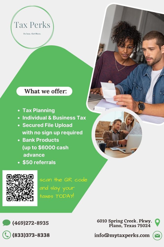 TAX PERKS Request Consultation 6010 W Spring Creek Pkwy, Plano