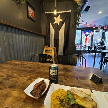 The Jibarito Stop - Steak Jibarito (half) with Arroz con Gandules (sm) * contains ham and Sweet Plantains - Puerto Rican Near Me - Chicago, Illinois