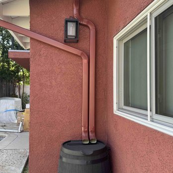 Redwood Gutter Services - Matching red gutter to rain barrel. Nice! - Gutter Services Near Me Redwood Gutter Services - Matching red gutter to rain barrel. Nice! - Gutter Services Near Me