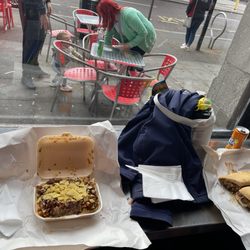 Mikey's Deli - Our food order. We sat inside with a great view of the busy street.
