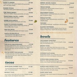Caddy’s Craft Eatery & Golf Lounge - Menu