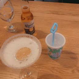 Lemon drop martini and corona with lime