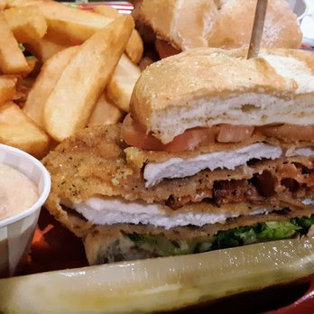 Gaslight Brewery & Restaurant - Pork tenderloin sandwich, so delicious with the spicy sauce - Breweries Near Me - South Orange, New Jersey Gaslight Brewery & Restaurant - Pork tenderloin sandwich, so delicious with the spicy sauce - Breweries Near Me - South Orange, New Jersey