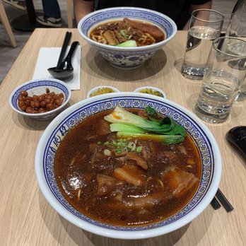 Duan’s Kitchen - Braised beef tendon noodle in the front; braised beef noodle soup (shank, tripe, tendon) in the back - Noodles Near Me - Cupertino, California