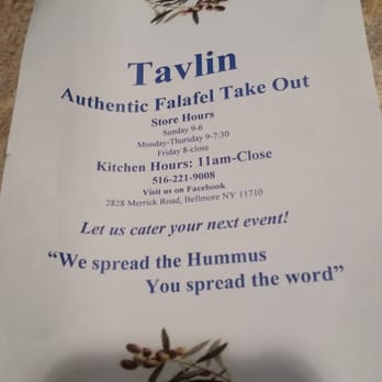 Tavlin Market - Front cover - take out menu - International Grocery Near Me - Bellmore, New York