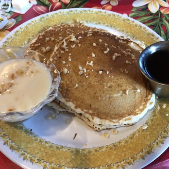 808 Grindz Cafe - Macadamia Nut Pancakes with Macadamia Vanilla Syrup (left) - Cafes Near Me - Lahaina, Hawaii 808 Grindz Cafe - Macadamia Nut Pancakes with Macadamia Vanilla Syrup (left) - Cafes Near Me - Lahaina, Hawaii
