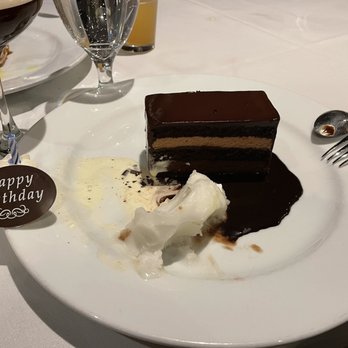 Ocean Prime - Chocolate cake with a little lemon sorbet - Seafood Near Me - Boston, Massachusetts