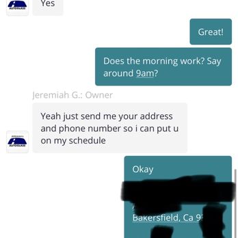 Jeremiahs Autoglass - Confirmation of a text message I was supposed to receive when they are on their way. - Windshield Installation & Repair Near Me Jeremiahs Autoglass - Confirmation of a text message I was supposed to receive when they are on their way. - Windshield Installation & Repair Near Me