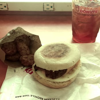 Dunkin' - Chicken Apple sausage on muffin with egg whites and cheddar. Yum - Coffee & Tea Near Me - Birmingham, Alabama Dunkin' - Chicken Apple sausage on muffin with egg whites and cheddar. Yum - Coffee & Tea Near Me - Birmingham, Alabama