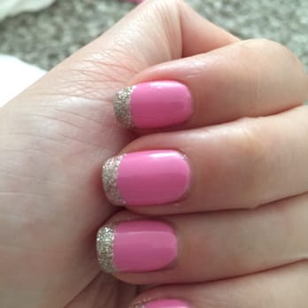 NJ Pamper Hands - glitter French tip on baby pink - Nail Salons Near Me - Indianapolis, Indiana