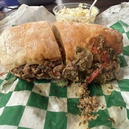 The steak chimi churla and potato salad The steak chimi churla and potato salad