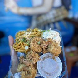 Cambodian Street Food - Pineapple Prawns With Garlic Noodles And MAC Salad. Wednesday Specials