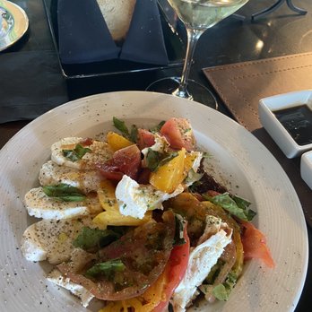 Chez Bacchus - Caprese with in-house made Mozzarella. - New American Near Me - Long Beach, California Chez Bacchus - Caprese with in-house made Mozzarella. - New American Near Me - Long Beach, California