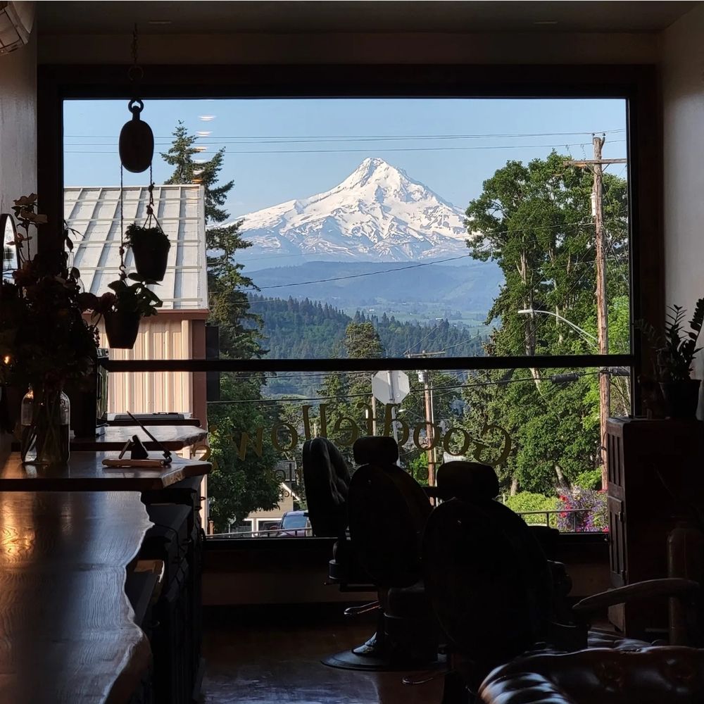 Goodfellow's Tonsorial Parlor - White Salmon Logo