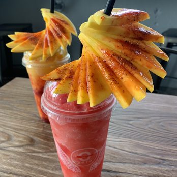 Zero Degrees - Mangonada and Watermelon slush with sliced mangoes - Coffee & Tea Near Me - Houston, Texas Zero Degrees - Mangonada and Watermelon slush with sliced mangoes - Coffee & Tea Near Me - Houston, Texas