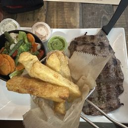 Churrasco, Yuca Frita and Vegetables Churrasco, Yuca Frita and Vegetables