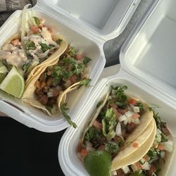 Main Street Tacos - Shrimp taco & pastor tacos.