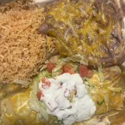 Green Enchilada + Rice and Beans Green Enchilada + Rice and Beans