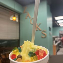 Zack's Frozen Treats - Pineapple sorbet with gummy bears in it!