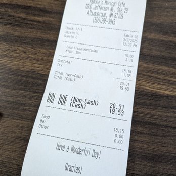 Ramona's Mexican Café - Note that there's a service charge for payment via card. - Mexican Near Me - Albuquerque, New Mexico