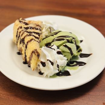 Ichiban - Cheesecake tempura with green tea ice cream and chocolate drizzle - Sushi Bars Near Me - Bangor, Maine Ichiban - Cheesecake tempura with green tea ice cream and chocolate drizzle - Sushi Bars Near Me - Bangor, Maine