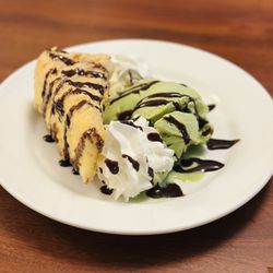 Ichiban - Cheesecake tempura with green tea ice cream and chocolate drizzle