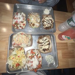 Jerk Chicken Taco, Steakhouse Taco, Pork al Pastor Taco, Po Boy Taco