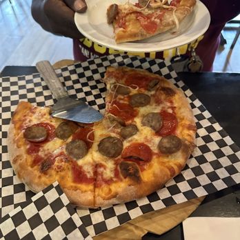 Sergio’s - Bambino pizza with pepperoni and Italian sausage. - Pizza Near Me - Westminster, Maryland