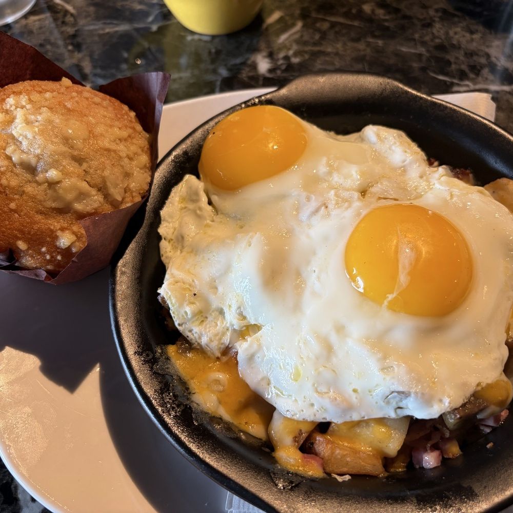 Uncle Moose's Manhandler Skillet with a blueberry muffin (muffin is an up charge!) Uncle Moose's Manhandler Skillet with a blueberry muffin (muffin is an up charge!)