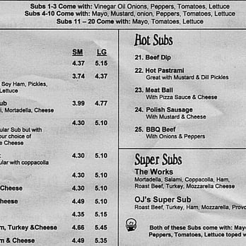 OJ's Submarines - Menu 2 of 3 (cold subs continued on page 3) - Sandwiches Near Me - Lakewood, California OJ's Submarines - Menu 2 of 3 (cold subs continued on page 3) - Sandwiches Near Me - Lakewood, California