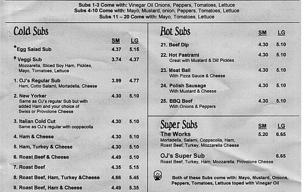 Menu photo 7 OJ's Submarines Lakewood, CA