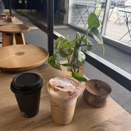 Iced guava latte w/ cold foam & hot vanilla matcha latte Iced guava latte w/ cold foam & hot vanilla matcha latte