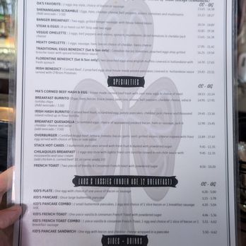 Shenanigans - Breakfast menu - Irish Near Me - Long Beach, California