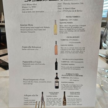 De Luca's Restaurant - Wine dinner menu - Italian Near Me - Whittier, California De Luca's Restaurant - Wine dinner menu - Italian Near Me - Whittier, California