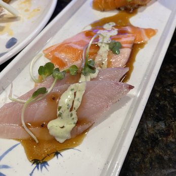 Show Sushi - Carpaccio yellow tail and salmon - Sushi Bars Near Me - San Dimas, California Show Sushi - Carpaccio yellow tail and salmon - Sushi Bars Near Me - San Dimas, California